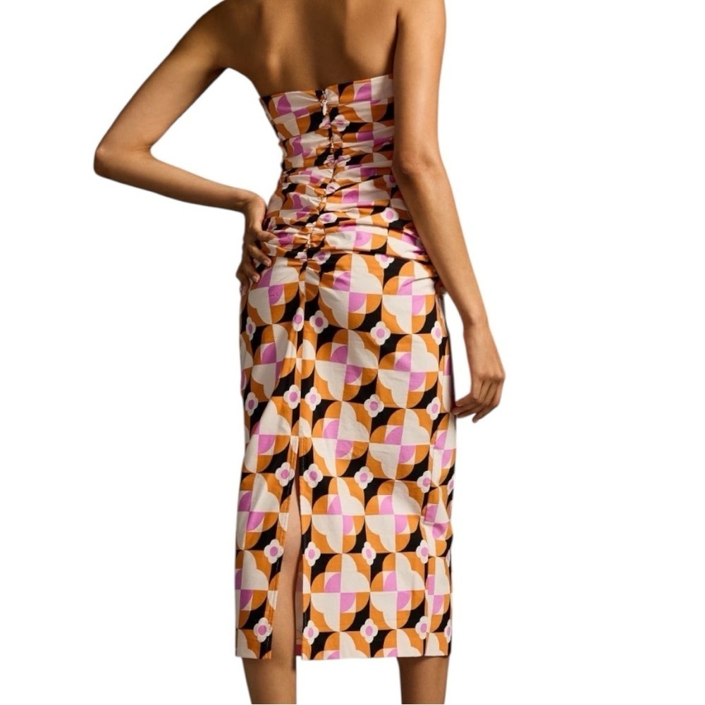 Anthropologie‎ Printed Strapless Slim Ruched Geometric Print Dress​​​​ - Picture 2 of 10